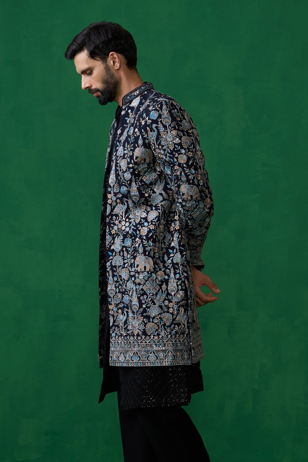 AMIR ALI IN GARDEN NAVY BLUE INDOWESTERN SET
