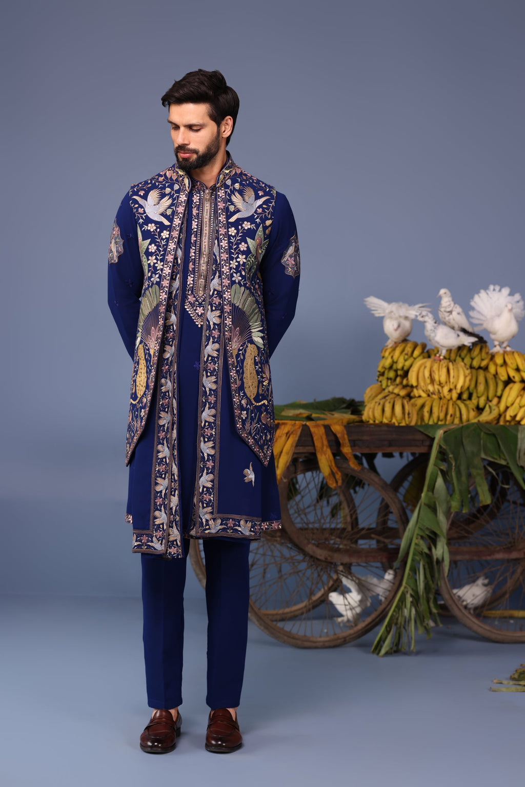 Neil Nitin Mukeshin Faiz Wild Grace Navy Blue Kurta Jacket Set