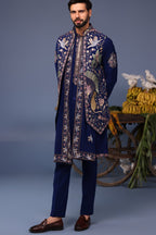 Neil Nitin Mukeshin Faiz Wild Grace Navy Blue Kurta Jacket Set