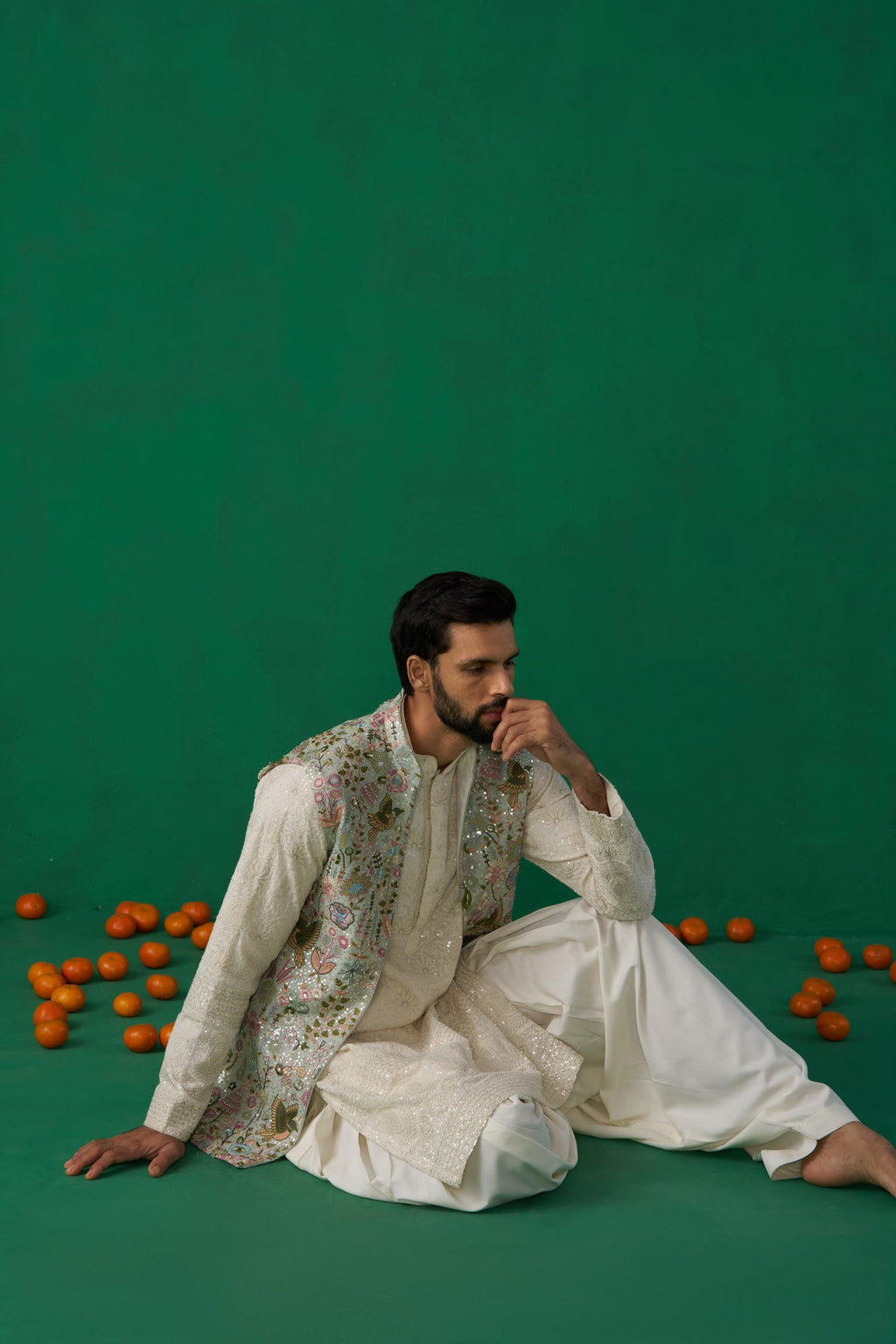 MAVERIC MAAZ IN PHOOLPANKH SKYBLUE KURTA JACKET PATIYALA SET